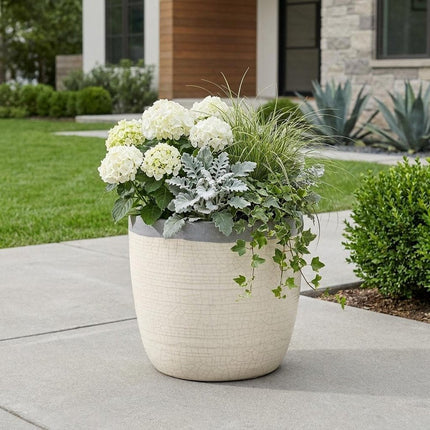 6" Cream and Gray Crackle Glaze Ceramic Indoor Outdoor Round Pot Planter HomeRoots