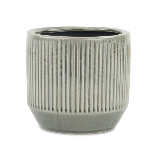 6" Gray Striped Ceramic Indoor Outdoor Round Pot Planter HomeRoots