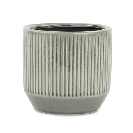 6" Gray Striped Ceramic Indoor Outdoor Round Pot Planter HomeRoots