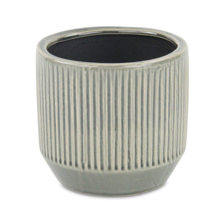 6" Gray Striped Ceramic Indoor Outdoor Round Pot Planter HomeRoots