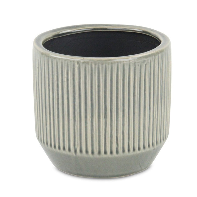 6" Gray Striped Ceramic Indoor Outdoor Round Pot Planter HomeRoots