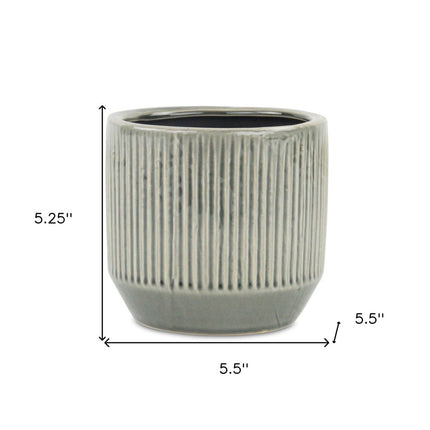 6" Gray Striped Ceramic Indoor Outdoor Round Pot Planter HomeRoots