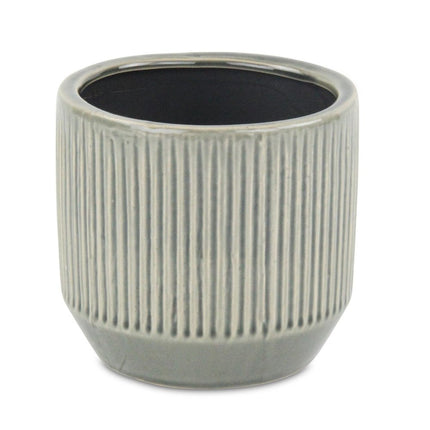 6" Gray Striped Ceramic Indoor Outdoor Round Pot Planter HomeRoots