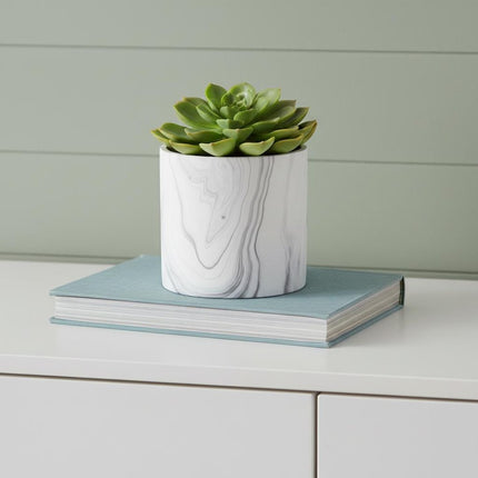 5" White and Gray Marbleized Ceramic Indoor Outdoor Round Pot Planter HomeRoots