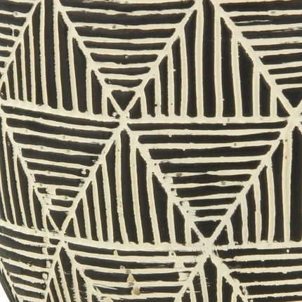 Black And White Ceramic 30 Ounce Geometric Round Distressed Pot Planter HomeRoots