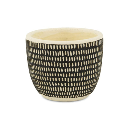 Black And White Ceramic 39 Ounce Dotted Round Distressed Pot Planter