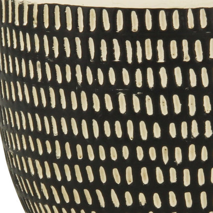 Black And White Ceramic 39 Ounce Dotted Round Distressed Pot Planter