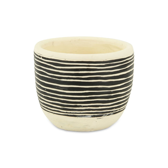 Black And White Ceramic 39 Ounce Striped Round Distressed Pot Planter HomeRoots