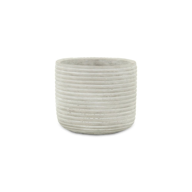 Light Gray Cement 39 Ounce Striped Round Distressed Pot Planter