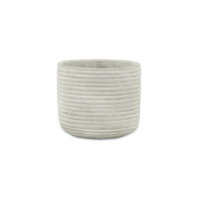 Light Gray Cement 39 Ounce Striped Round Distressed Pot Planter HomeRoots