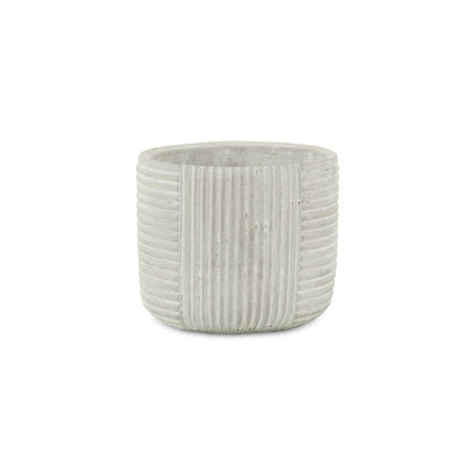Light Gray Cement 39 Ounce Striped Round Distressed Pot Planter