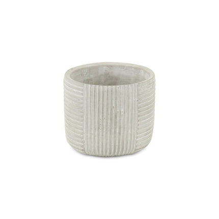 Light Gray Cement 39 Ounce Striped Round Distressed Pot Planter