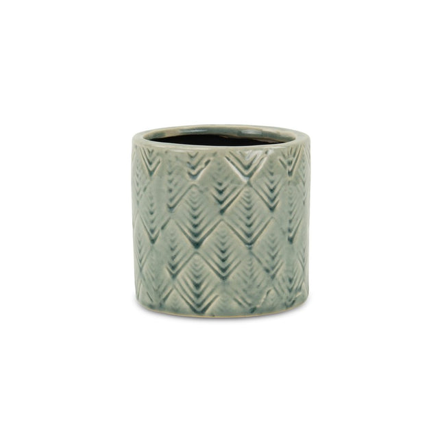 Green Ceramic 16 Ounce Geometric Round Distressed Pot Planter HomeRoots