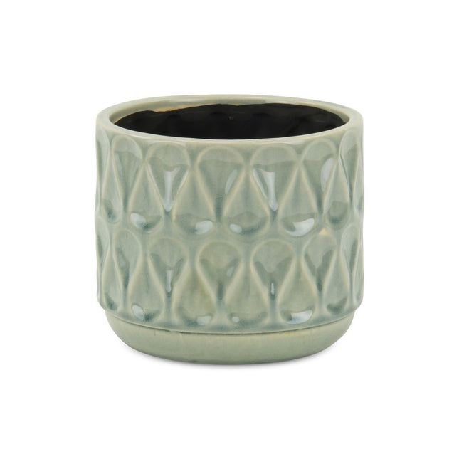 7" Green Geometric Ceramic Indoor Outdoor Round Pot Planter HomeRoots