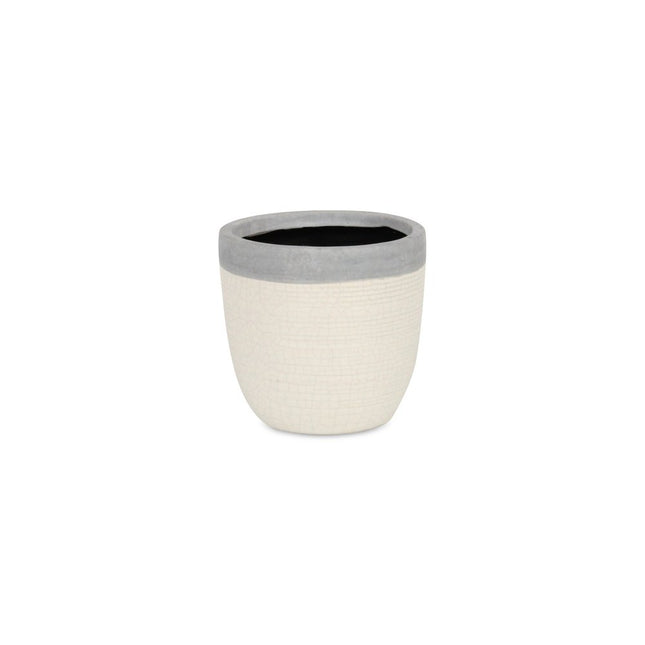 Gray And Ivory Ceramic 41 Ounce Crackle Round Distressed Pot Planter