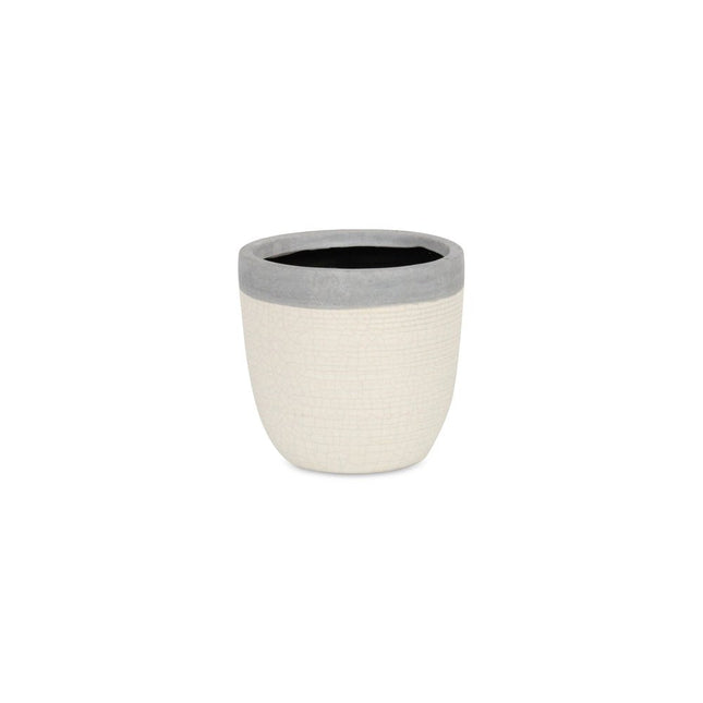 Gray And Ivory Ceramic 41 Ounce Crackle Round Distressed Pot Planter HomeRoots