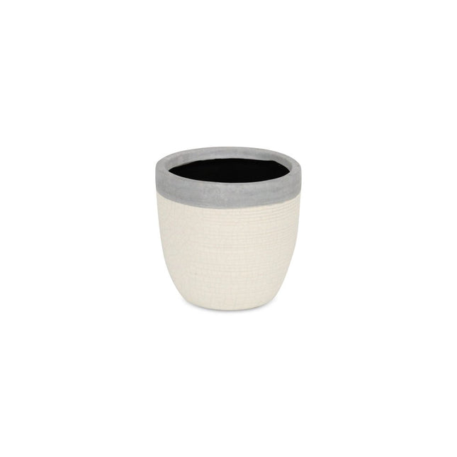 Gray And Ivory Ceramic 41 Ounce Crackle Round Distressed Pot Planter