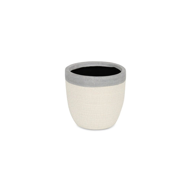 Gray And Ivory Ceramic 41 Ounce Crackle Round Distressed Pot Planter HomeRoots