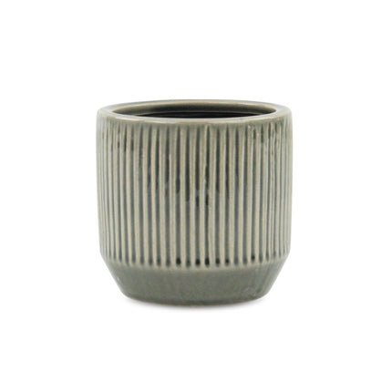 Gray Ceramic 17 Ounce Striped Round Distressed Pot Planter HomeRoots