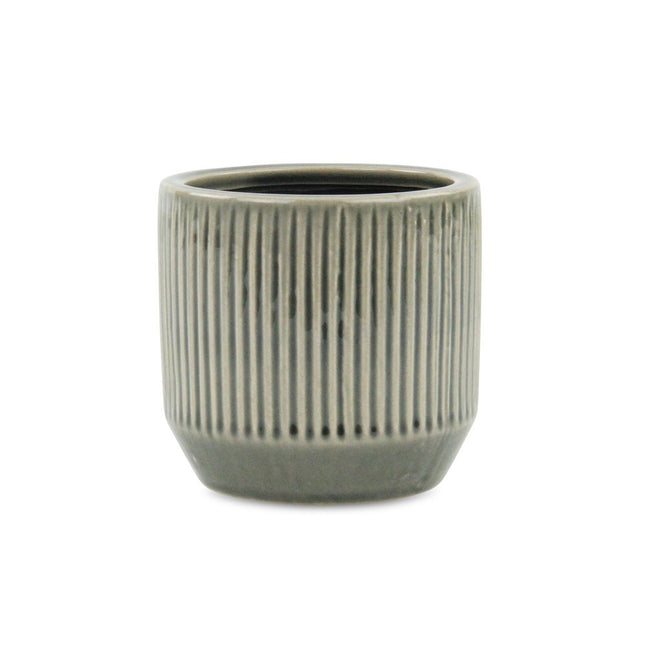 Gray Ceramic 17 Ounce Striped Round Distressed Pot Planter HomeRoots