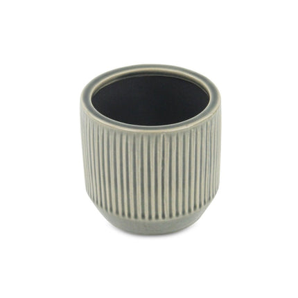 Gray Ceramic 17 Ounce Striped Round Distressed Pot Planter HomeRoots