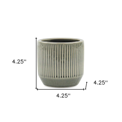 Gray Ceramic 17 Ounce Striped Round Distressed Pot Planter