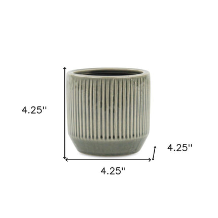 Gray Ceramic 17 Ounce Striped Round Distressed Pot Planter HomeRoots