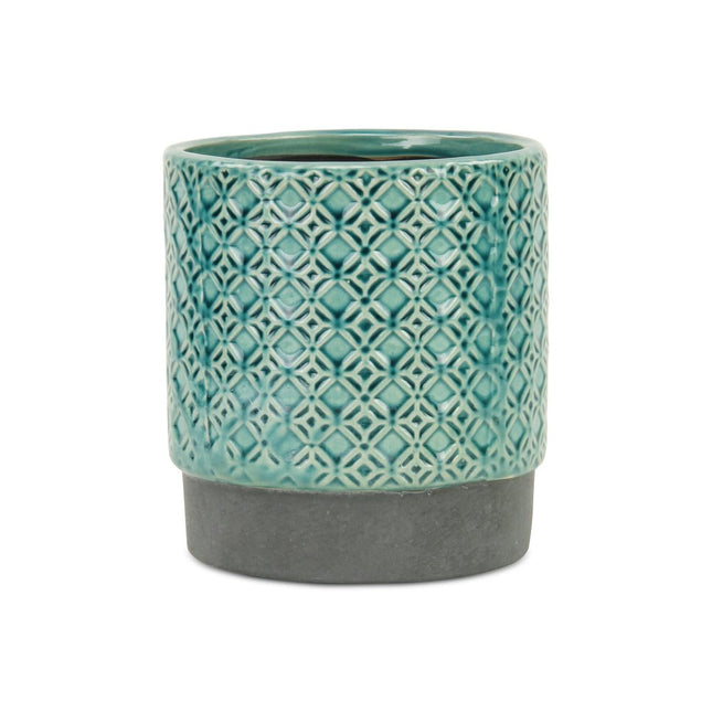 6" Turquoise Geometric Ceramic Indoor Outdoor Round Pot Planter HomeRoots