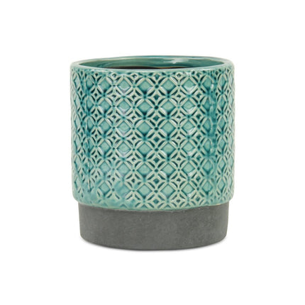 6" Turquoise Geometric Ceramic Indoor Outdoor Round Pot Planter HomeRoots