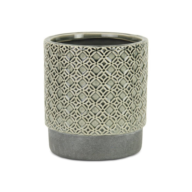 6" Gray Geometric Ceramic Indoor Outdoor Round Pot Planter HomeRoots