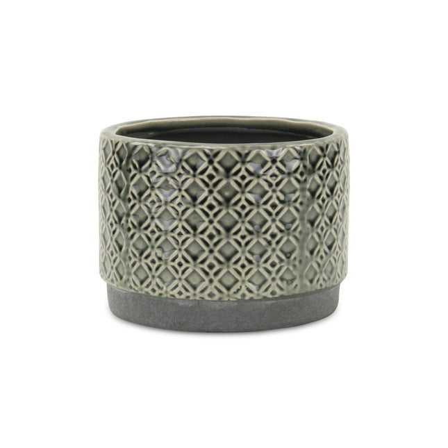 7" Gray Geometric Ceramic Indoor Outdoor Round Pot Planter HomeRoots