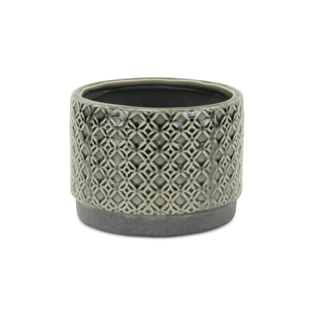 7" Gray Geometric Ceramic Indoor Outdoor Round Pot Planter HomeRoots