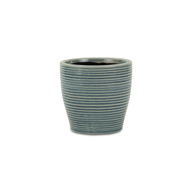 Blue Ceramic 22 Ounce Striped Round Distressed Pot Planter HomeRoots