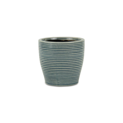 Blue Ceramic 22 Ounce Striped Round Distressed Pot Planter HomeRoots