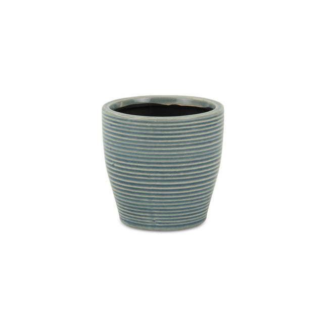 Blue Ceramic 22 Ounce Striped Round Distressed Pot Planter HomeRoots