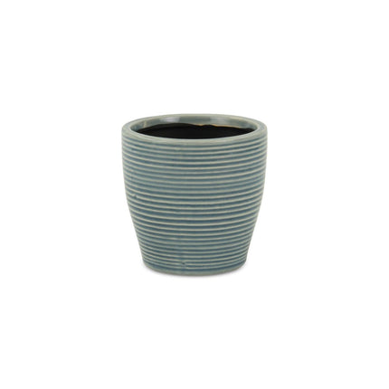 Blue Ceramic 22 Ounce Striped Round Distressed Pot Planter