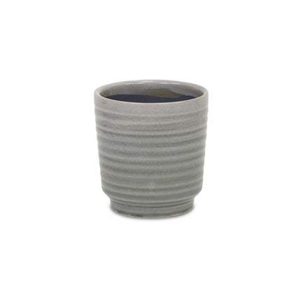 Gray Ceramic 19 Ounce Striped Round Distressed Pot Planter HomeRoots