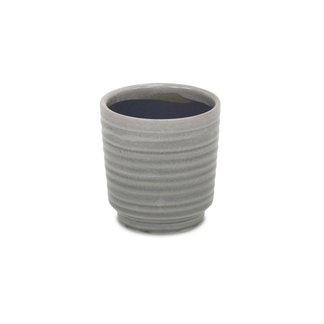 Gray Ceramic 19 Ounce Striped Round Distressed Pot Planter
