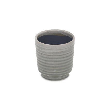 Gray Ceramic 19 Ounce Striped Round Distressed Pot Planter