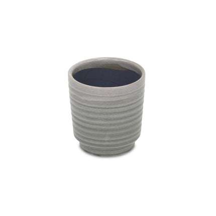 Gray Ceramic 19 Ounce Striped Round Distressed Pot Planter HomeRoots