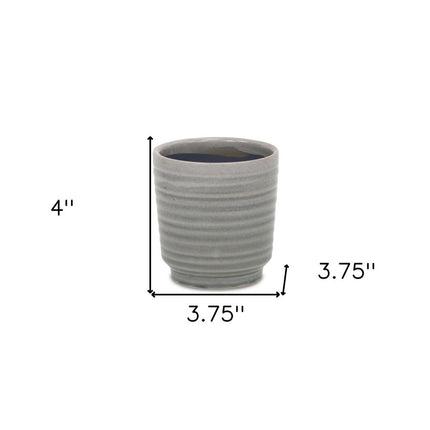 Gray Ceramic 19 Ounce Striped Round Distressed Pot Planter