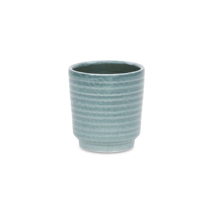 Green Ceramic 15 Ounce Striped Round Distressed Pot Planter HomeRoots
