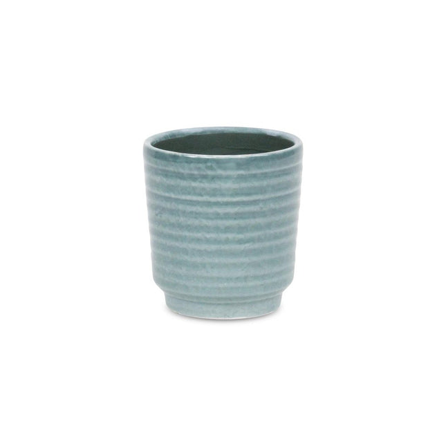 Green Ceramic 15 Ounce Striped Round Distressed Pot Planter HomeRoots