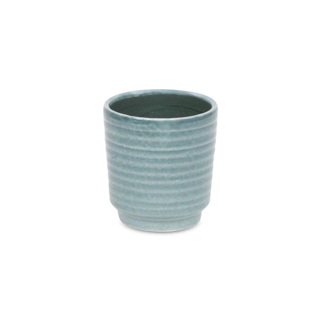 Green Ceramic 15 Ounce Striped Round Distressed Pot Planter HomeRoots