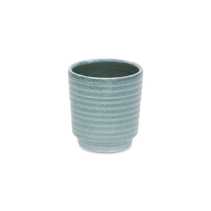 Green Ceramic 15 Ounce Striped Round Distressed Pot Planter HomeRoots