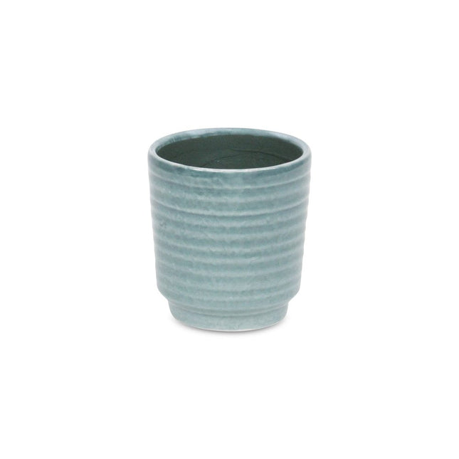 Green Ceramic 15 Ounce Striped Round Distressed Pot Planter HomeRoots
