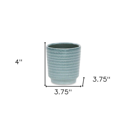 Green Ceramic 15 Ounce Striped Round Distressed Pot Planter HomeRoots