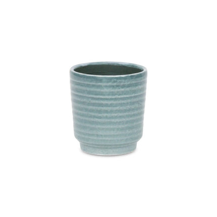 Green Ceramic 15 Ounce Striped Round Distressed Pot Planter HomeRoots