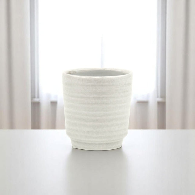 White Ceramic 15 Ounce Round Distressed Pot Planter HomeRoots