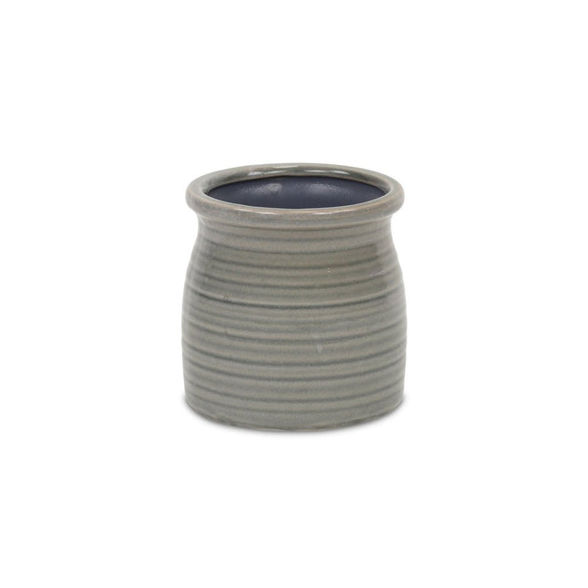 Gray Ceramic 15 Ounce Striped Round Distressed Pot Planter HomeRoots
